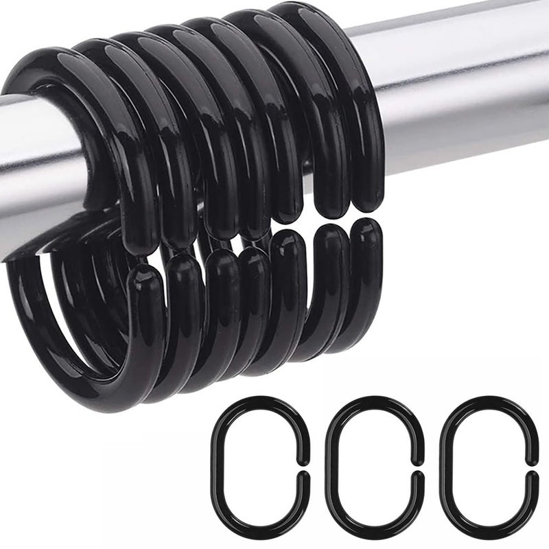 Resze 24 PCS Shower Curtain Rings,Plastic Black Shower Curtain Hooks,C-Shaped Rings Hook Hanger Bathroom Shower Window Rod - Image 1